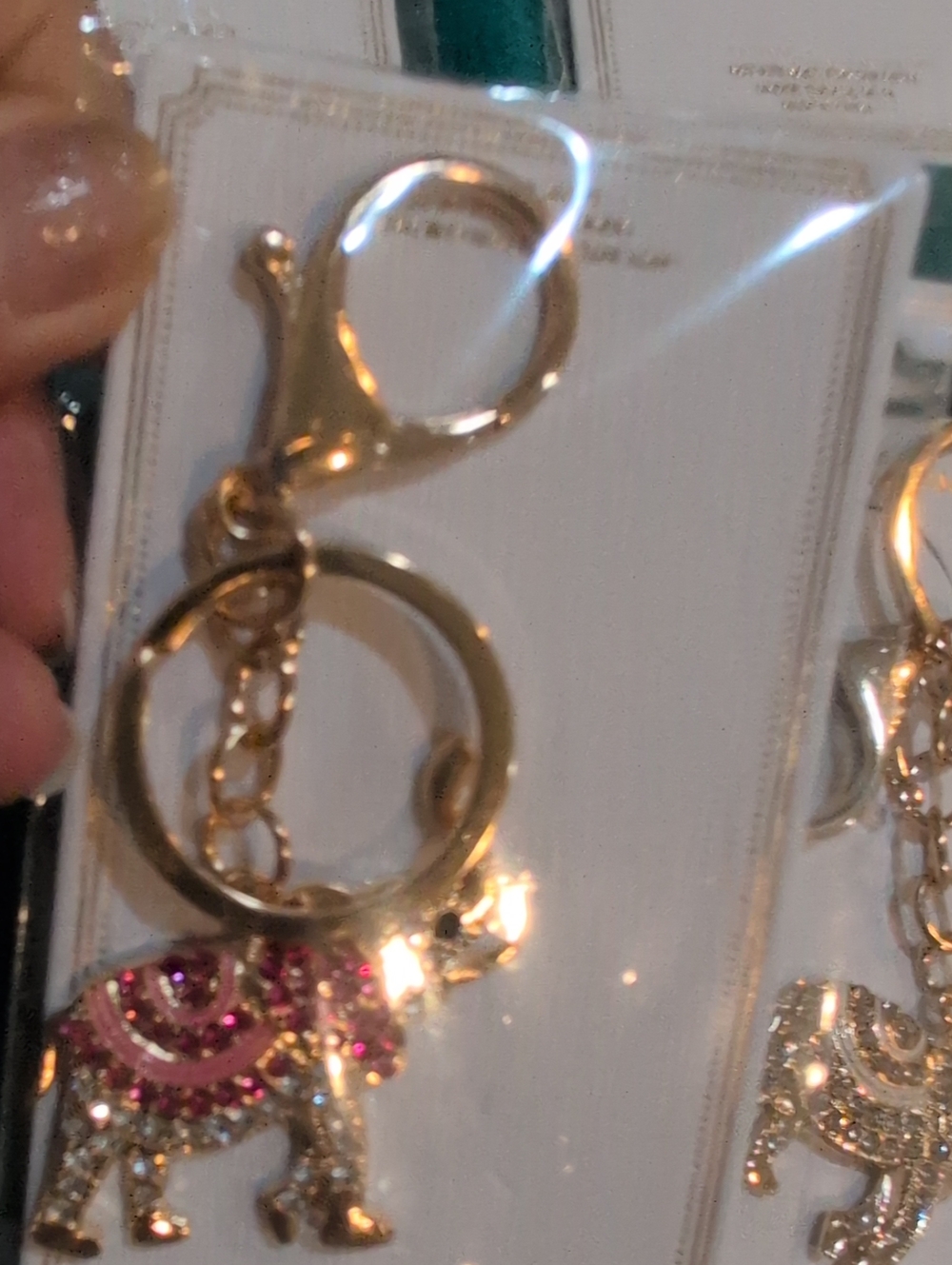 Gold Elephant Keychain with Pink And Red Rhinestones